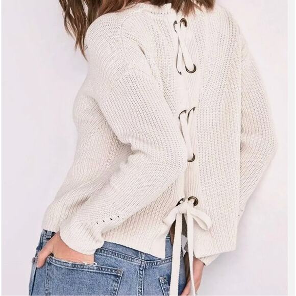 Lucky Brand White Lace Back Tie Sweater Size Medium Whimsy - Picture 1 of 16
